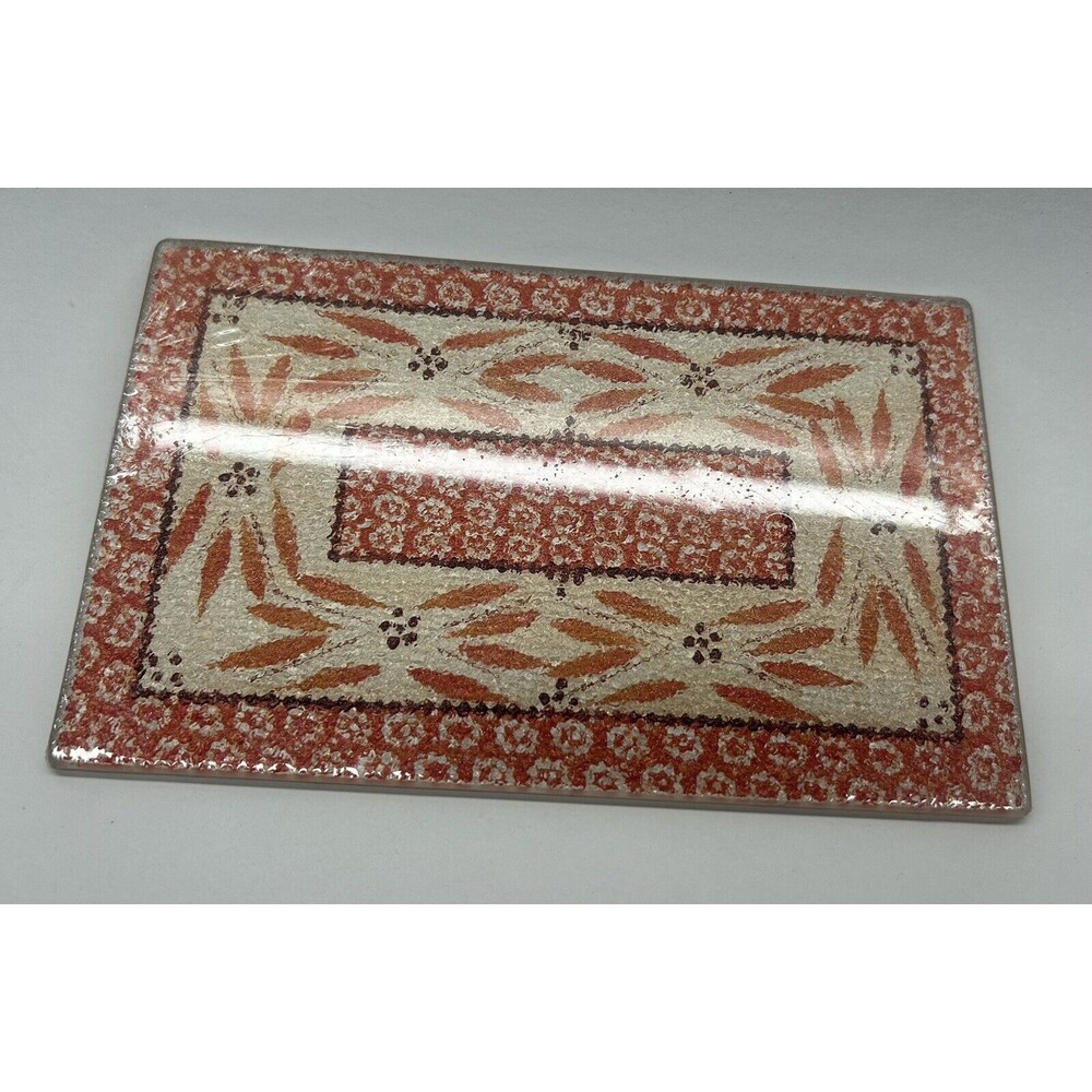 Small Temptations glass trivet old world Orange rectangle tempered SEALED 7” New